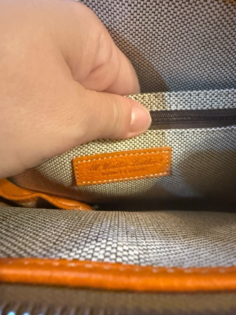 DOONEY & bourke Structured Pebbled Orange Leather Satchel with Top Handles - Picture 8 of 8